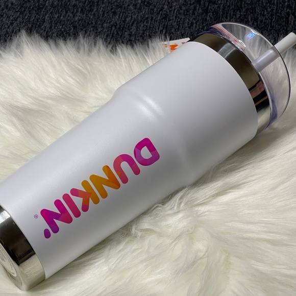 Dunkin Donuts Tumbler.. pretty white and pink - Picture 1 of 4